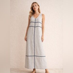 Vintage Garron Natural Linen Maxi Dress Sleeveless Minimalist Coastal Chic
